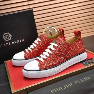 Philipp Plein Mega Star Red Glitter White Toe Cap Lifestyle Sneakers