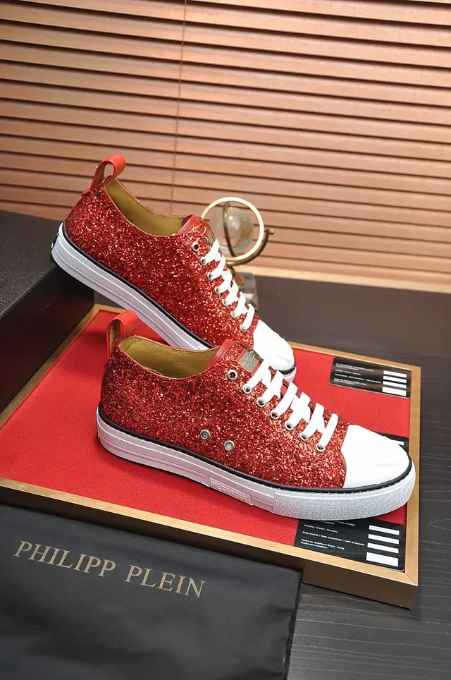 Philipp Plein Mega Star Sneakers Lifestyle Glitter Rouge Embout Blanc 5