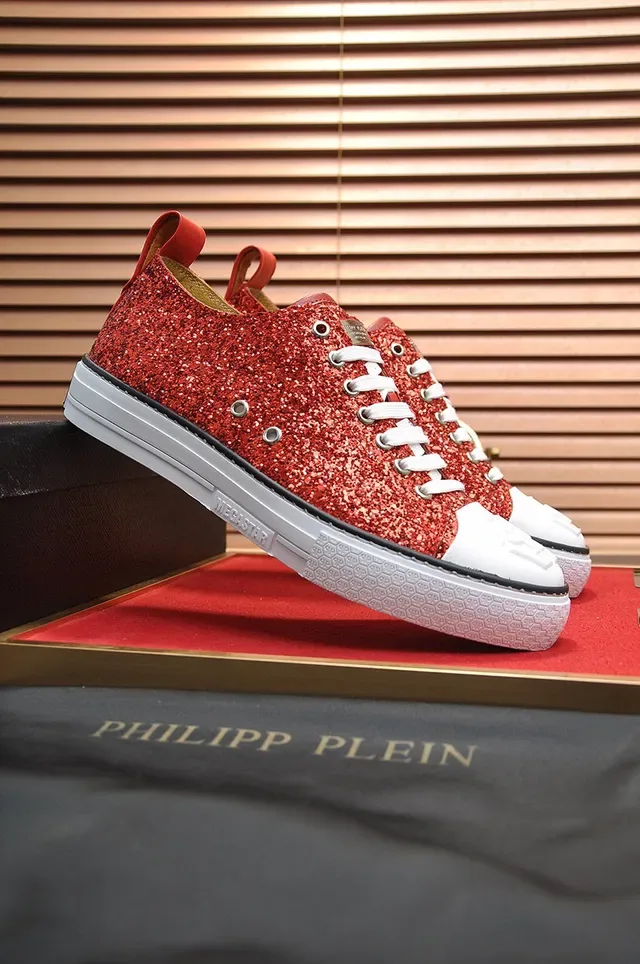 Philipp Plein Mega Star Sneakers Lifestyle Glitter Rouge Embout Blanc 8