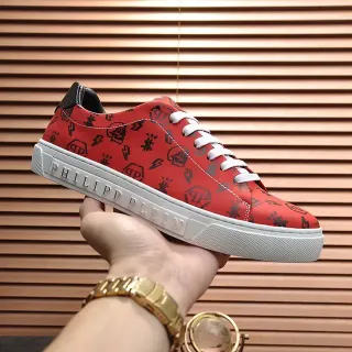 Philipp Plein लाल काला लो टॉप प्लेटफॉर्म सोल लाइफस्टाइल स्नीकर