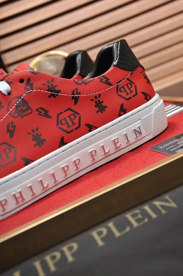 Philipp Plein Rouge Noir Chaussures Lifestyle Semelle Plateforme Col Bas 2
