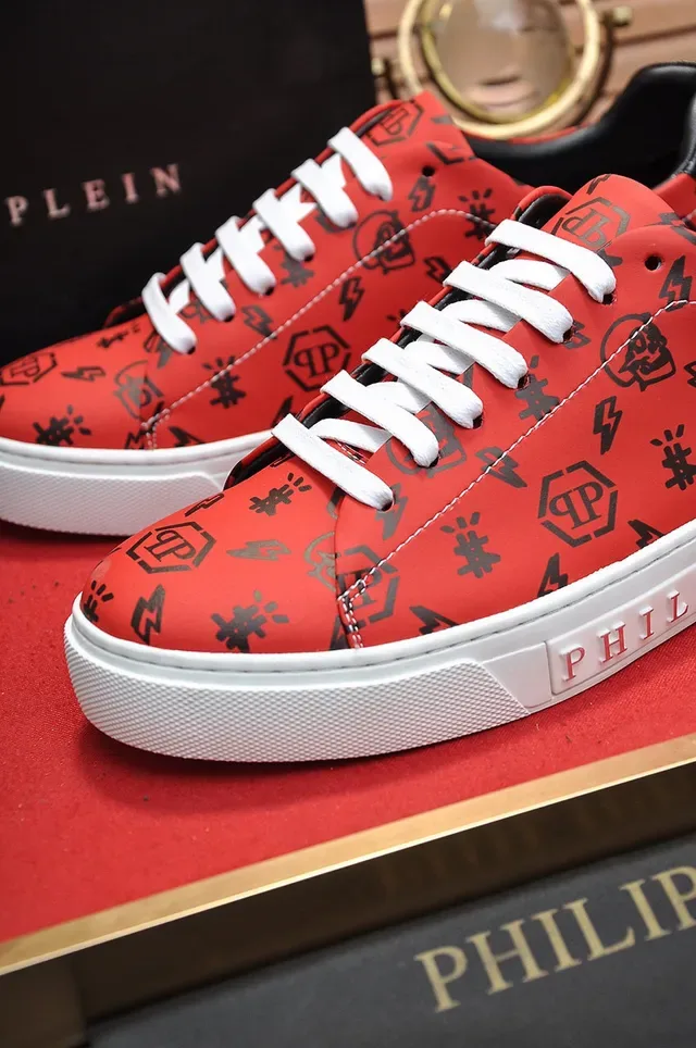 Philipp Plein Rouge Noir Chaussures Lifestyle Semelle Plateforme Col Bas 4