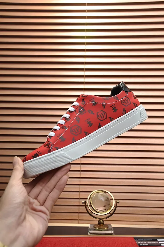 Philipp Plein Rouge Noir Chaussures Lifestyle Semelle Plateforme Col Bas 7