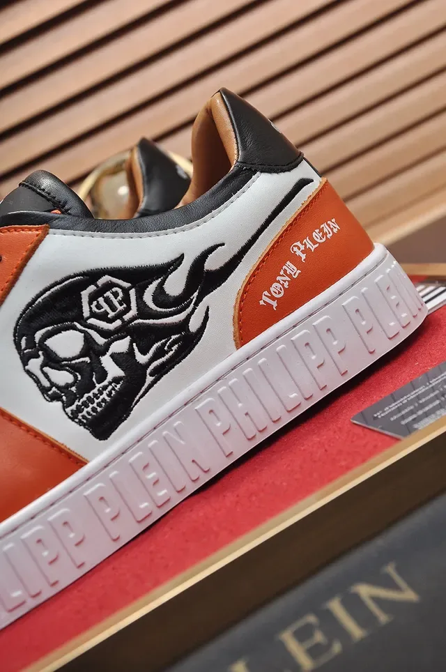 Philipp Plein Sneakers Lifestyle Graphique Crâne Orange Blanc Noir 3
