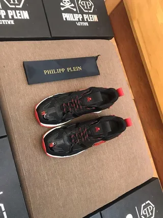 Philipp Plein شعار الجمجمة أحذية رياضية سميكة سوداء حمراء بيضاء 8