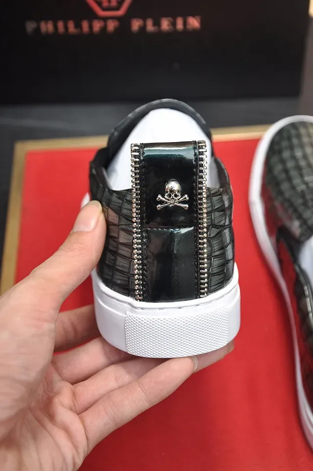 Philipp Plein Slip-On Croc-Embossed Black and White Lifestyle Sneakers 2