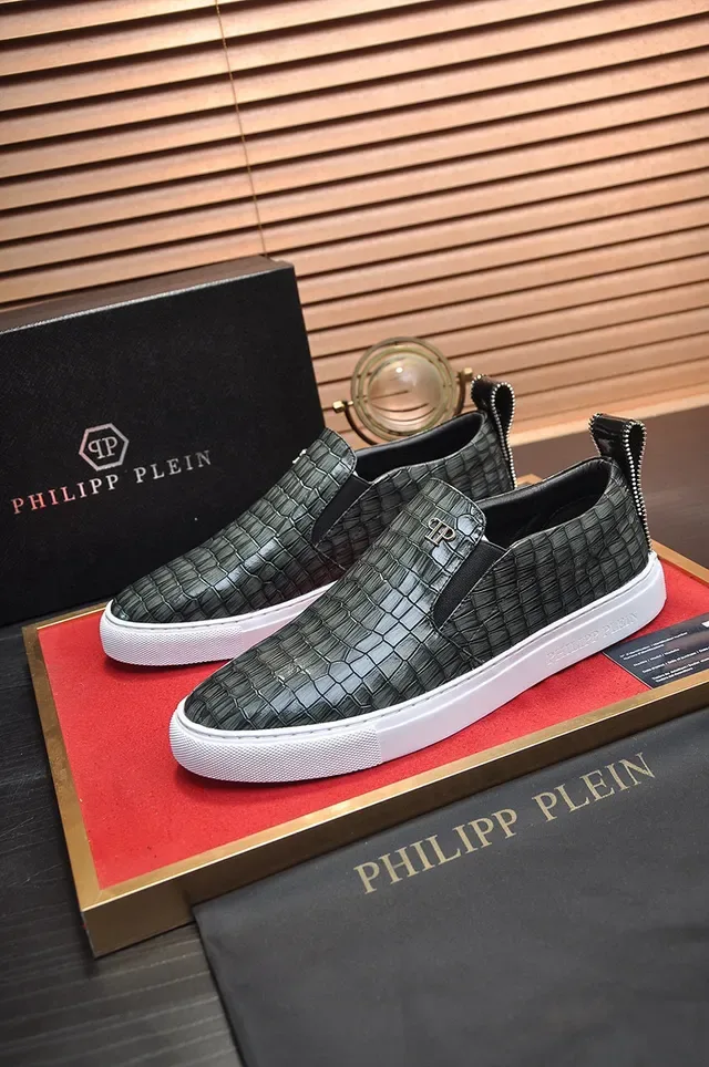 Philipp Plein Slip-On Croc-Embossed Black and White Lifestyle Sneakers 7