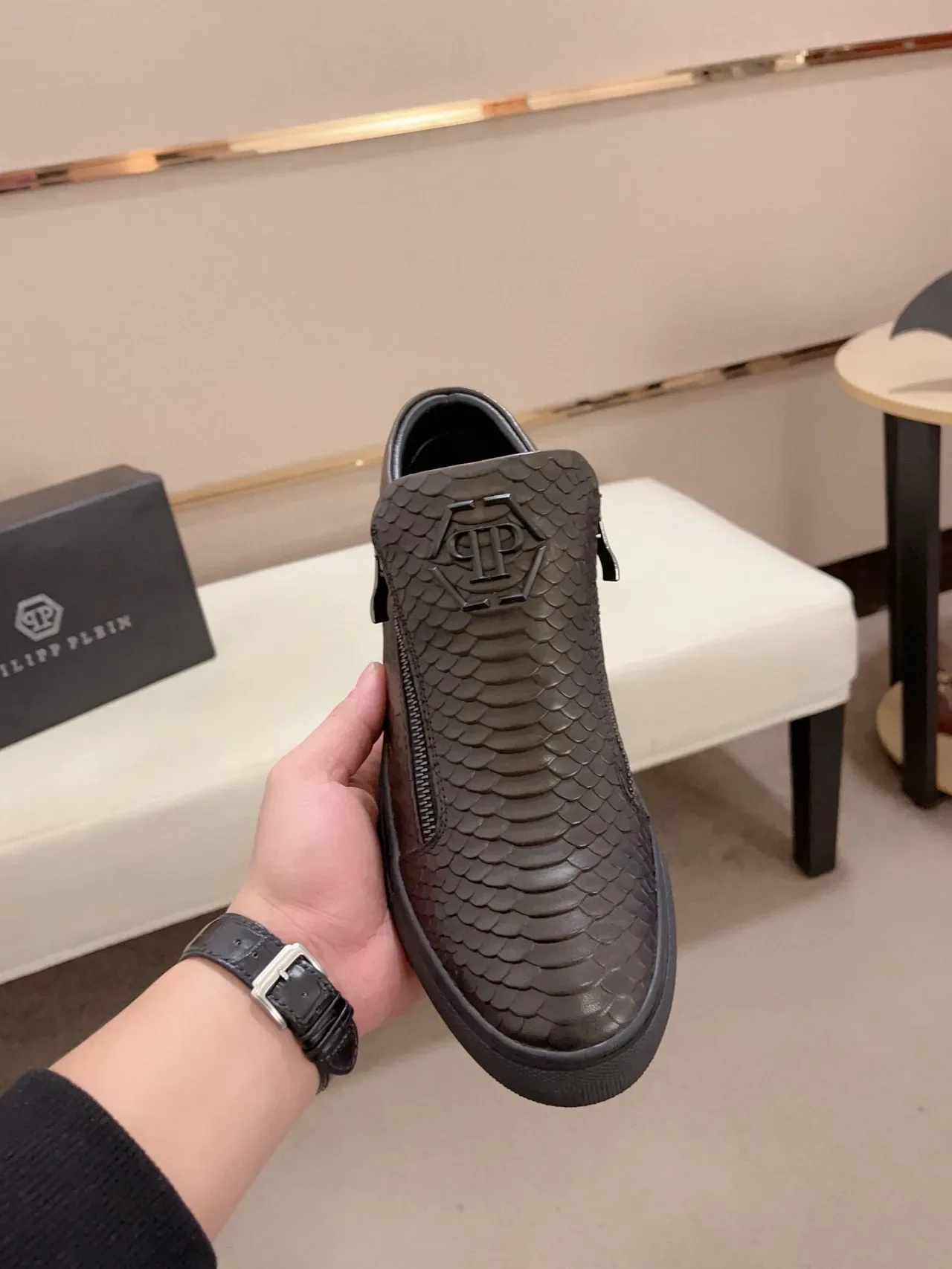 Philipp Plein Snake-Embossed Zipper High-Top Sneaker 2