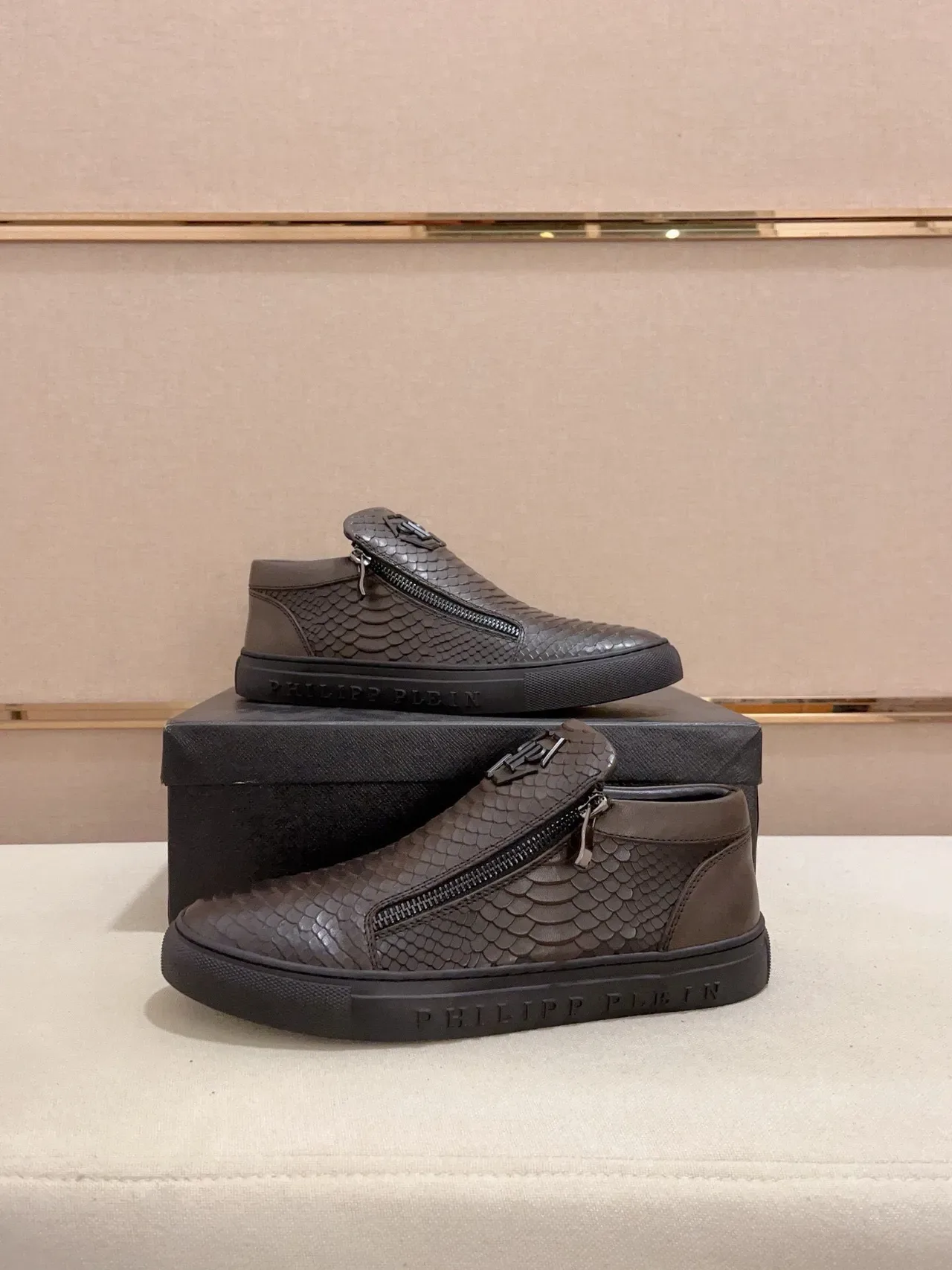 Philipp Plein Snake-Embossed Zipper High-Top Sneaker 7