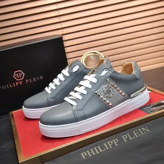 Philipp Plein Studded Gray Leather Lifestyle Sneakers