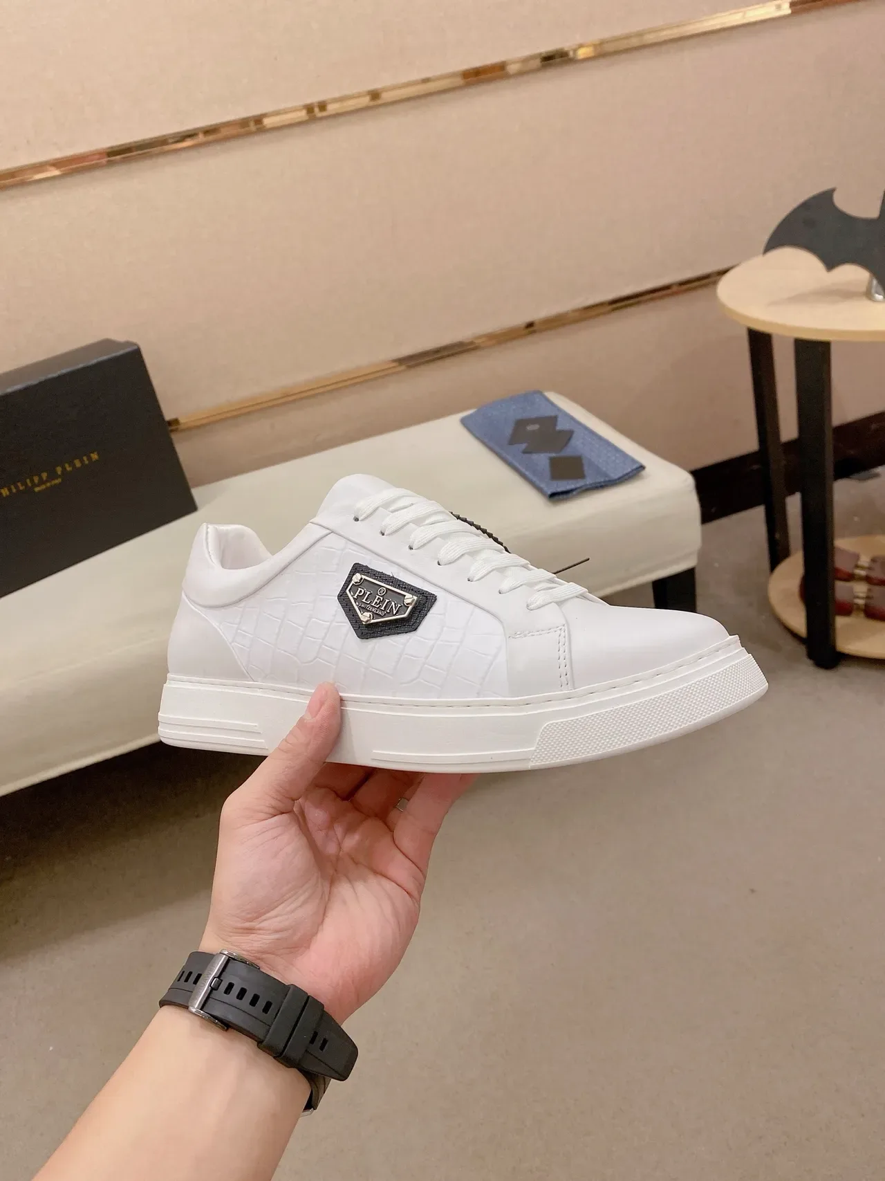 Philipp Plein White Croc-Embossed Shield Logo Lifestyle Sneaker 4