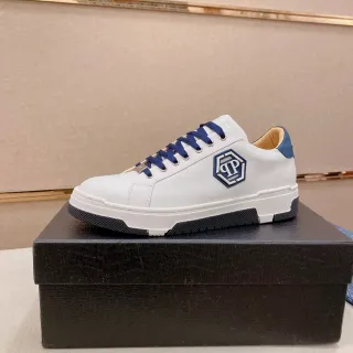Philipp Plein White Navy Low-Top Leather Upper Lifestyle Sneakers