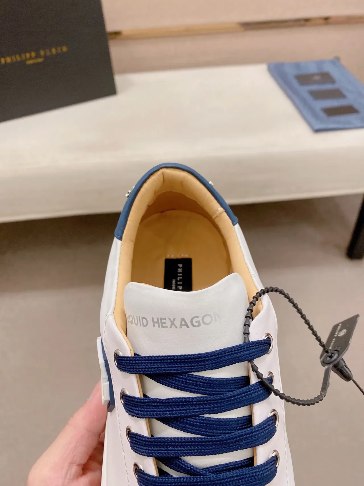 Philipp Plein White Navy Low-Top Leather Upper Lifestyle Sneakers 4
