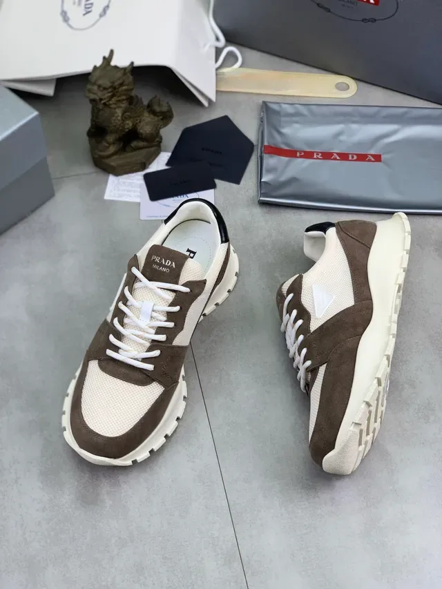 Prada Beige and Brown Mesh Suede Chunky Sneakers 5