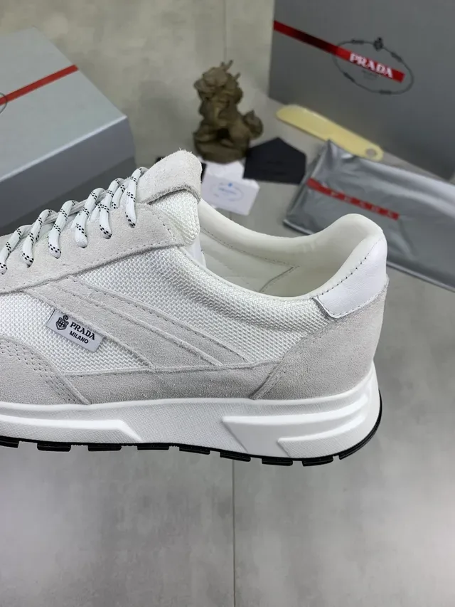 Prada Beige Black Mixed-Material Upper Textured Suede And Mesh Panels Lifestyle Sneakers 3