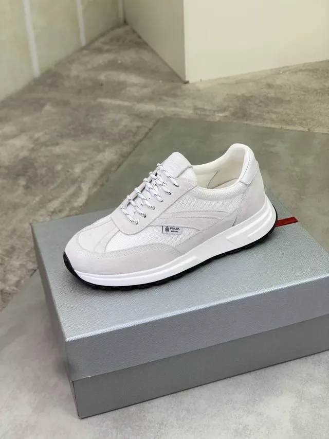 Prada Beige Black Mixed-Material Upper Textured Suede And Mesh Panels Lifestyle Sneakers 4
