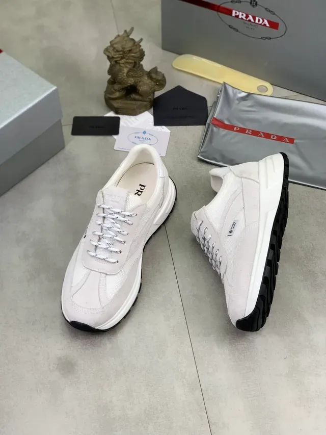 Prada Beige Black Mixed-Material Upper Textured Suede And Mesh Panels Lifestyle Sneakers 5