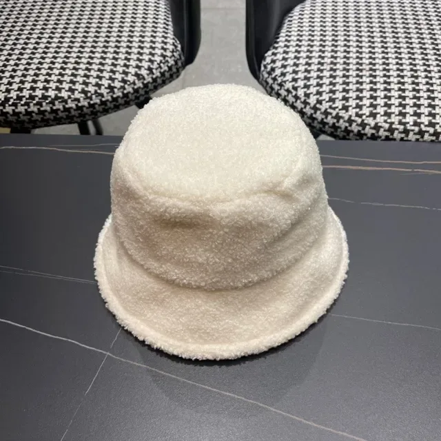Prada Beige Black Plush Shearling-Textured Off-White Bucket Hat 6