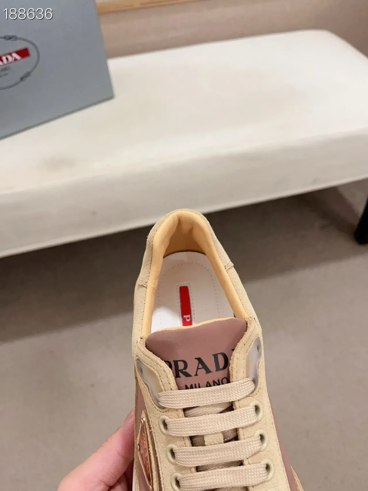 Prada Beige Brown Suede-Leather Panelled Triangular Logo Plaque Lifestyle Sneakers 6