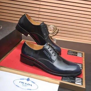 Prada Black Brown Glossy Patent Leather Cap-Toe Oxford Shoes
