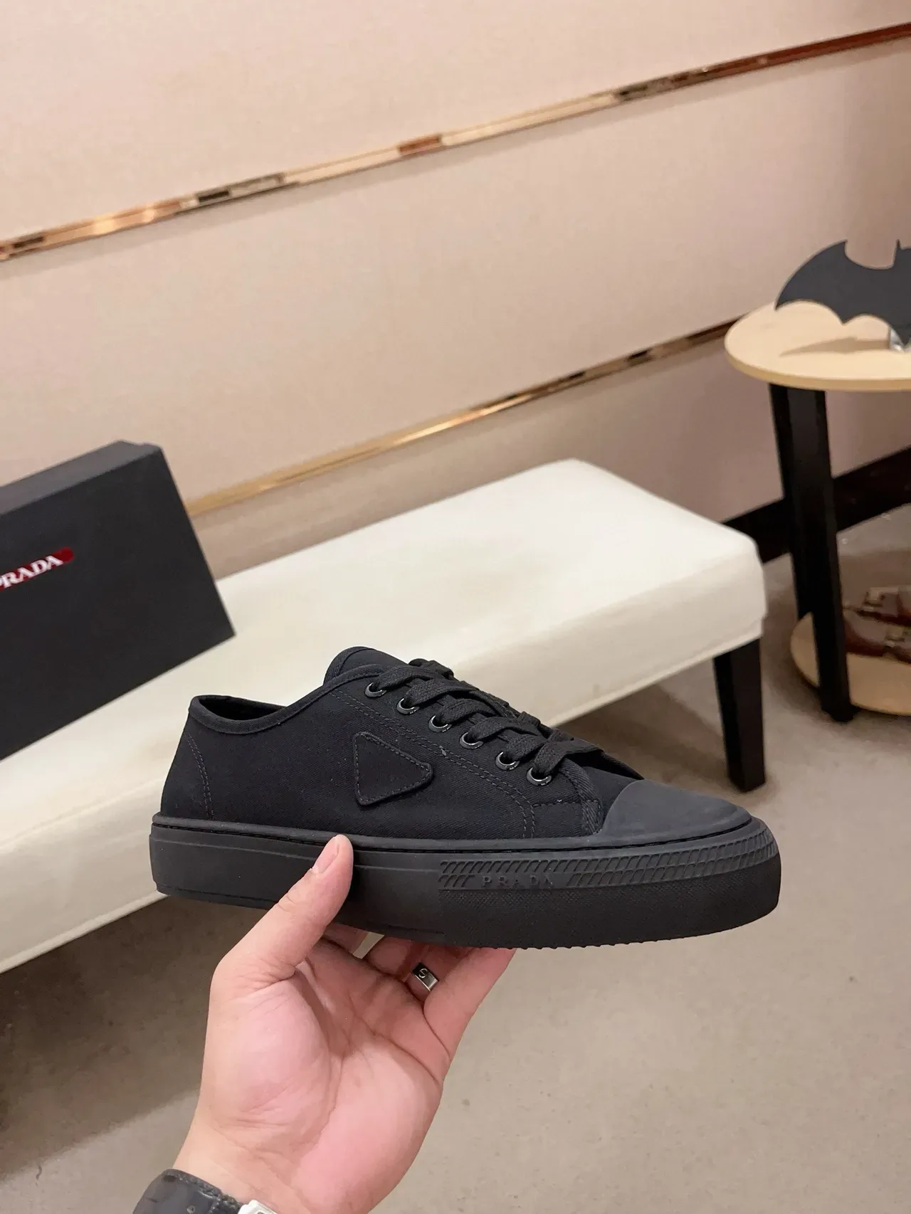 Prada Black Canvas Upper Triangular Logo Patch Lifestyle Sneakers 5
