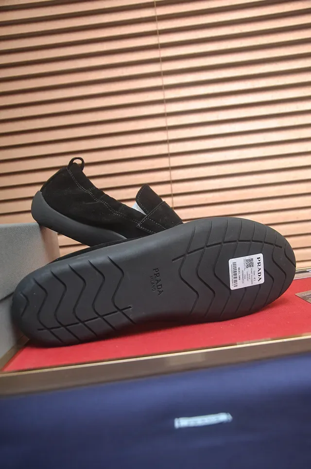 Prada Black Navy Suede Upper Single Strap Closure Loafer 3