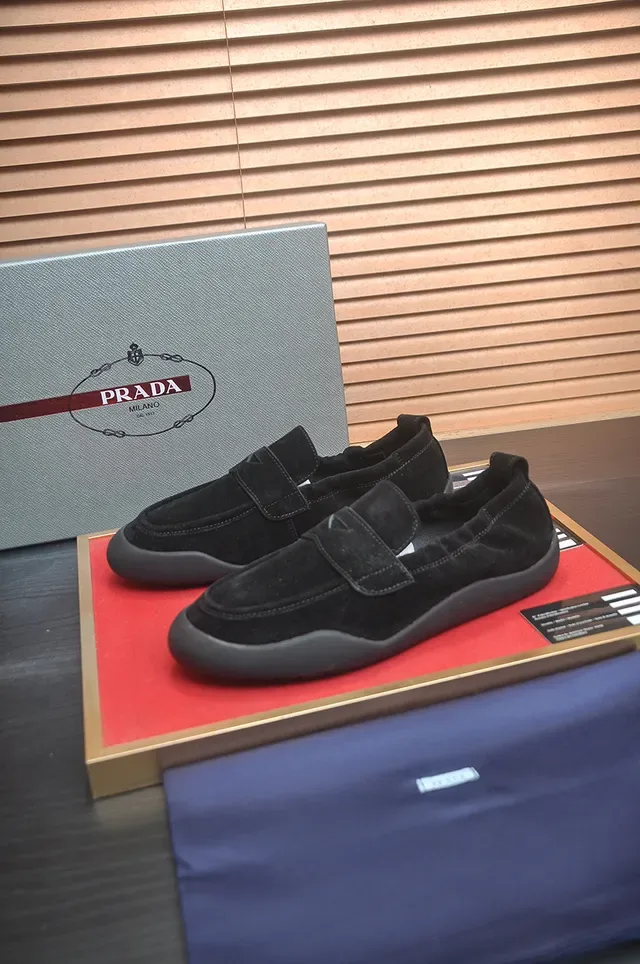 Prada Black Navy Suede Upper Single Strap Closure Loafer 4