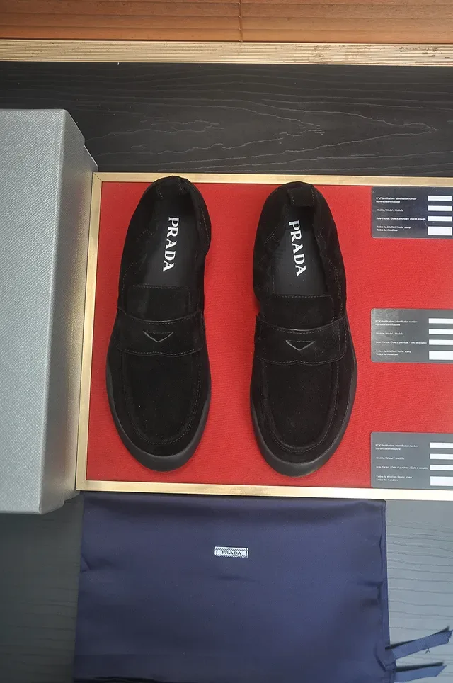 Prada Black Navy Suede Upper Single Strap Closure Loafer 5