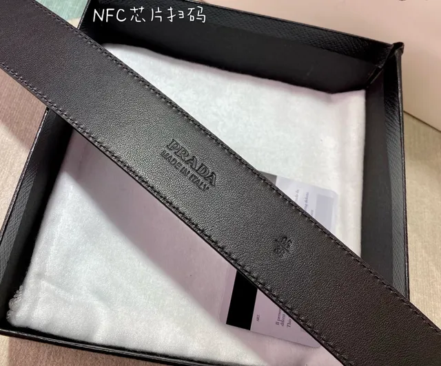 Prada Black Silver Saffiano Texture Geometric Buckle Leather Belt 2