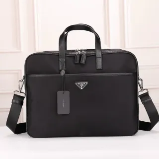 Prada Black Structured Nylon Body Saffiano Leather Trim Boston Bag