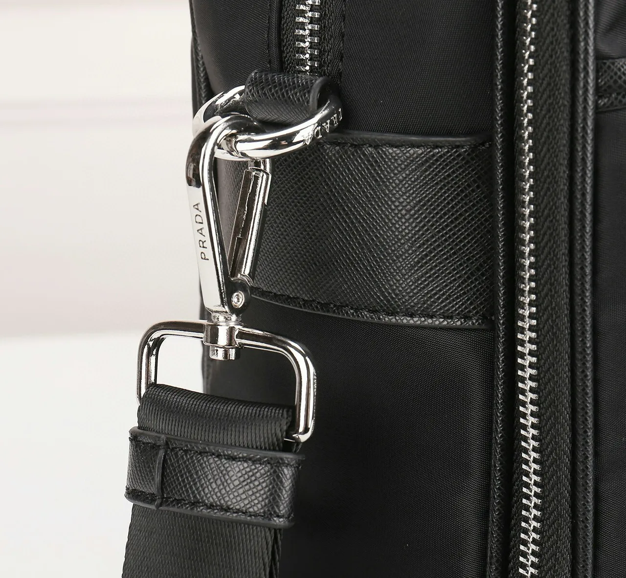 Prada Black Structured Nylon Body Saffiano Leather Trim Boston Bag 4