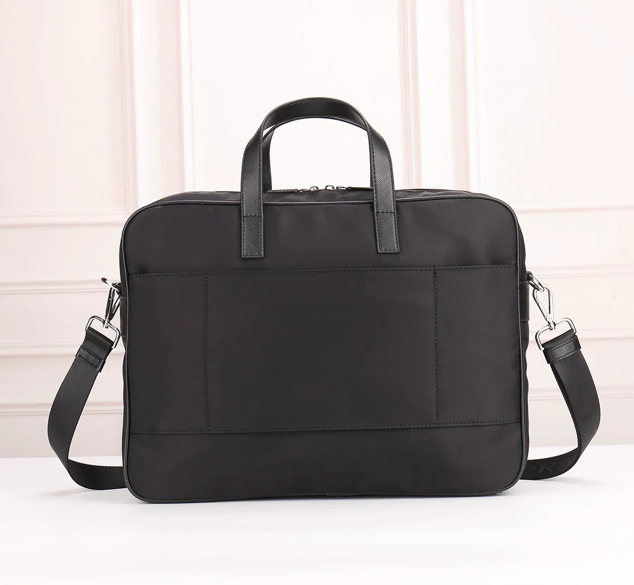 Prada Black Structured Nylon Body Saffiano Leather Trim Boston Bag 8