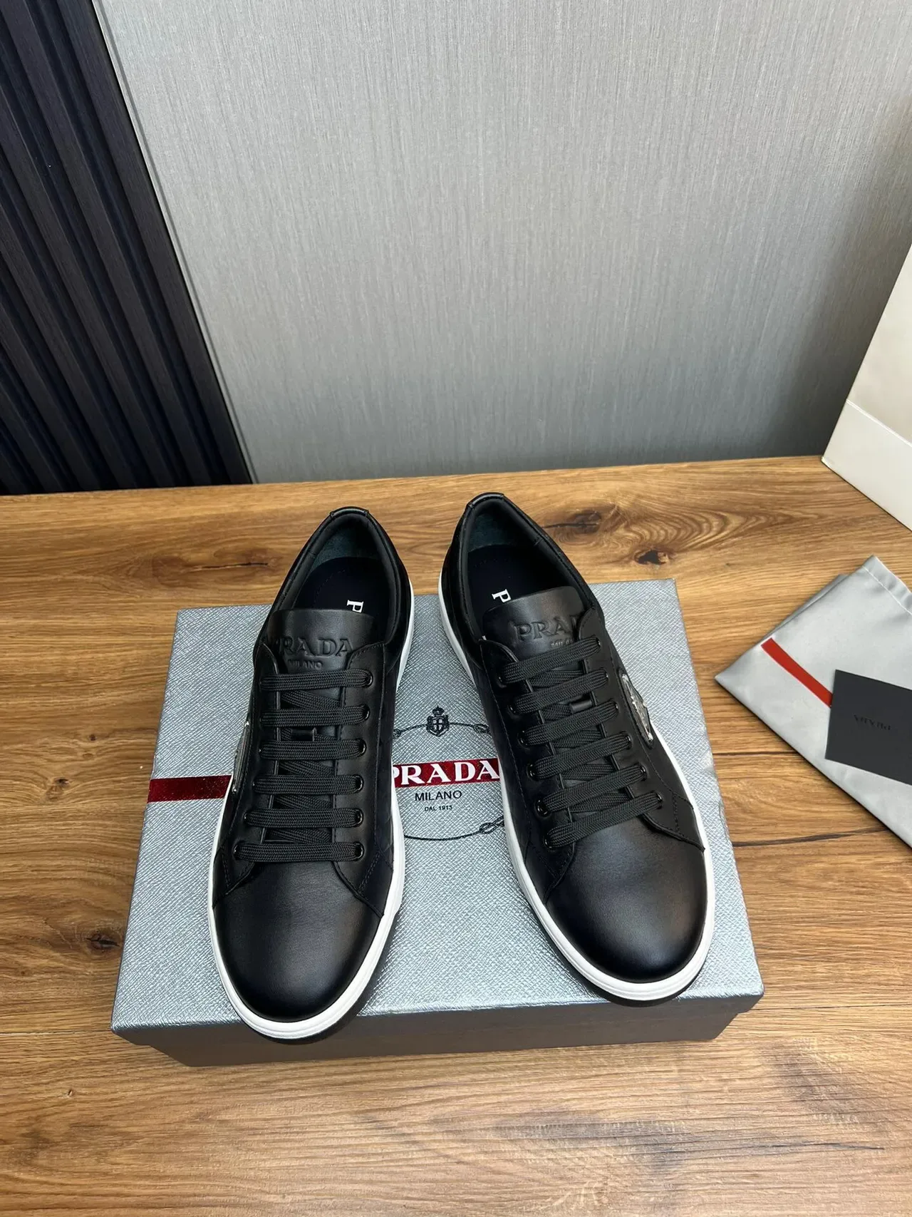 Prada Black White Leather Upper Geometric Quilted Panel Lifestyle Sneakers 2
