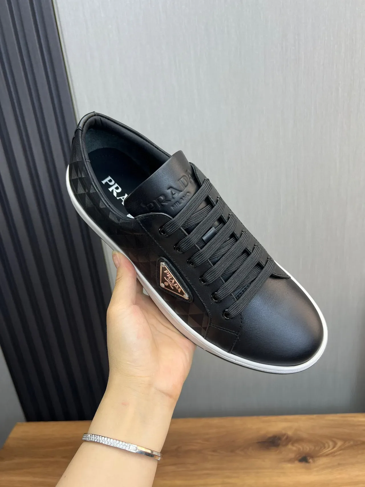Prada Black White Leather Upper Geometric Quilted Panel Lifestyle Sneakers 8