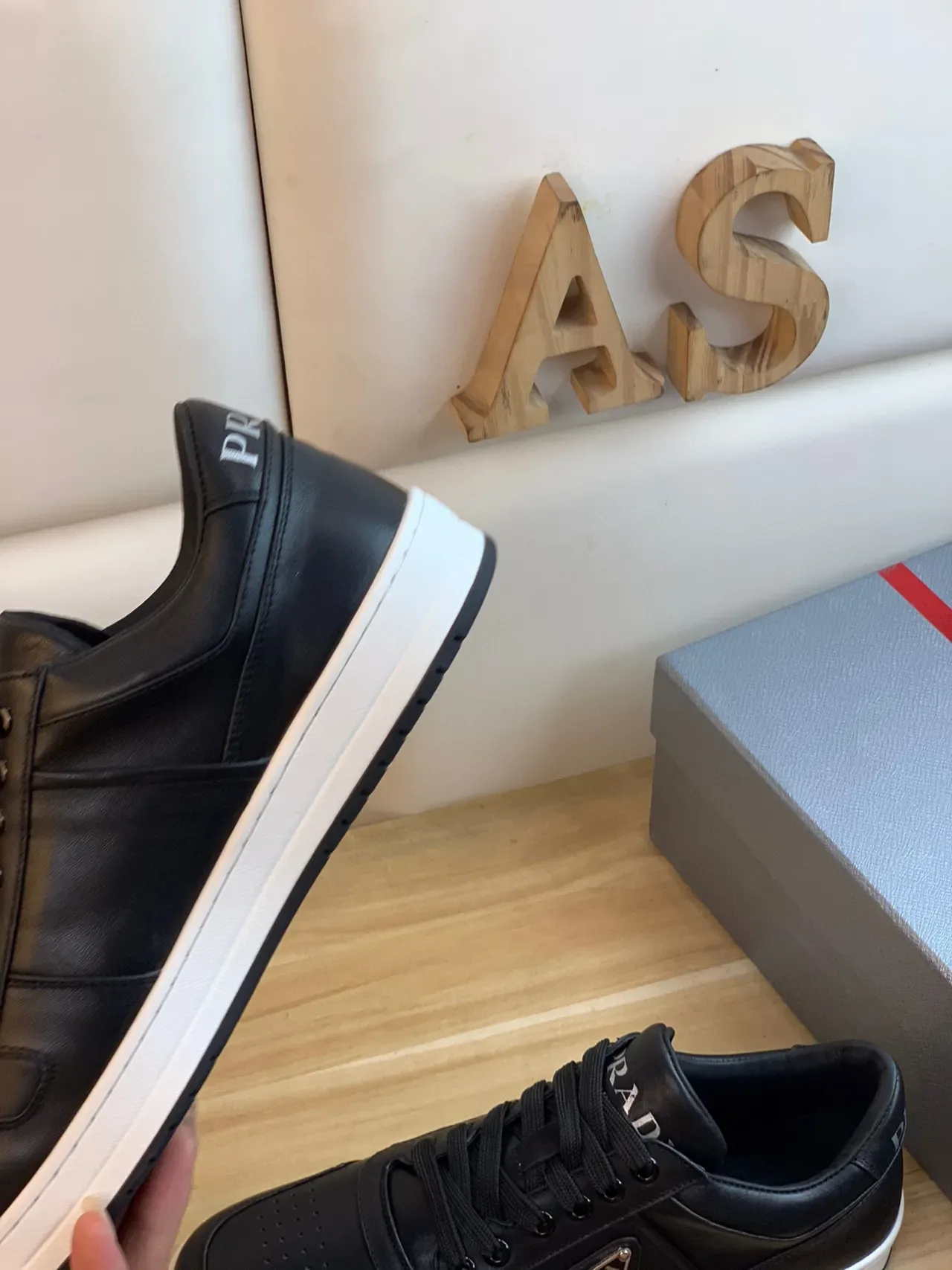 Prada Black White Leather Upper Triangular Metal Logo Plaque Lifestyle Sneakers 4