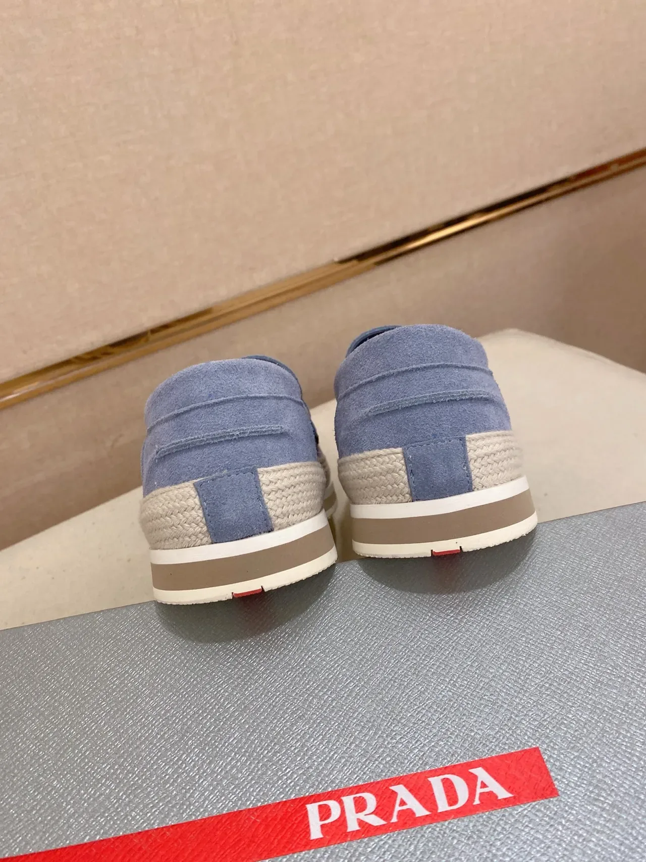 Prada Blue Beige Suede Upper Jute-Wrapped Platform Sole Loafer 3