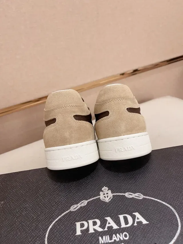 Prada Brown Beige Panelled Suede And Leather Triangular Logo Patch Lifestyle Sneakers 3