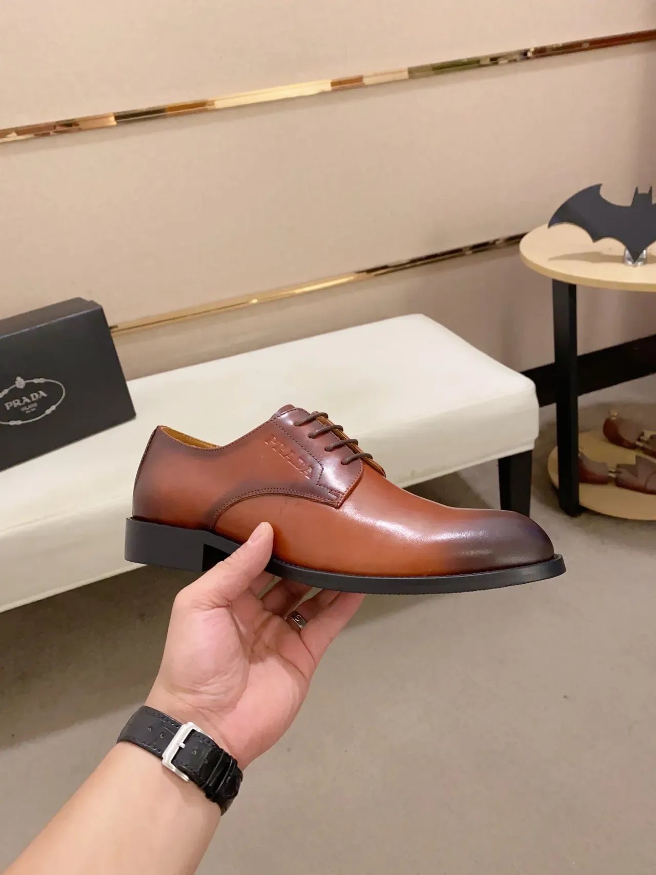 Prada Brown Black Cap-Toe Smooth Leather Oxford Shoes 4