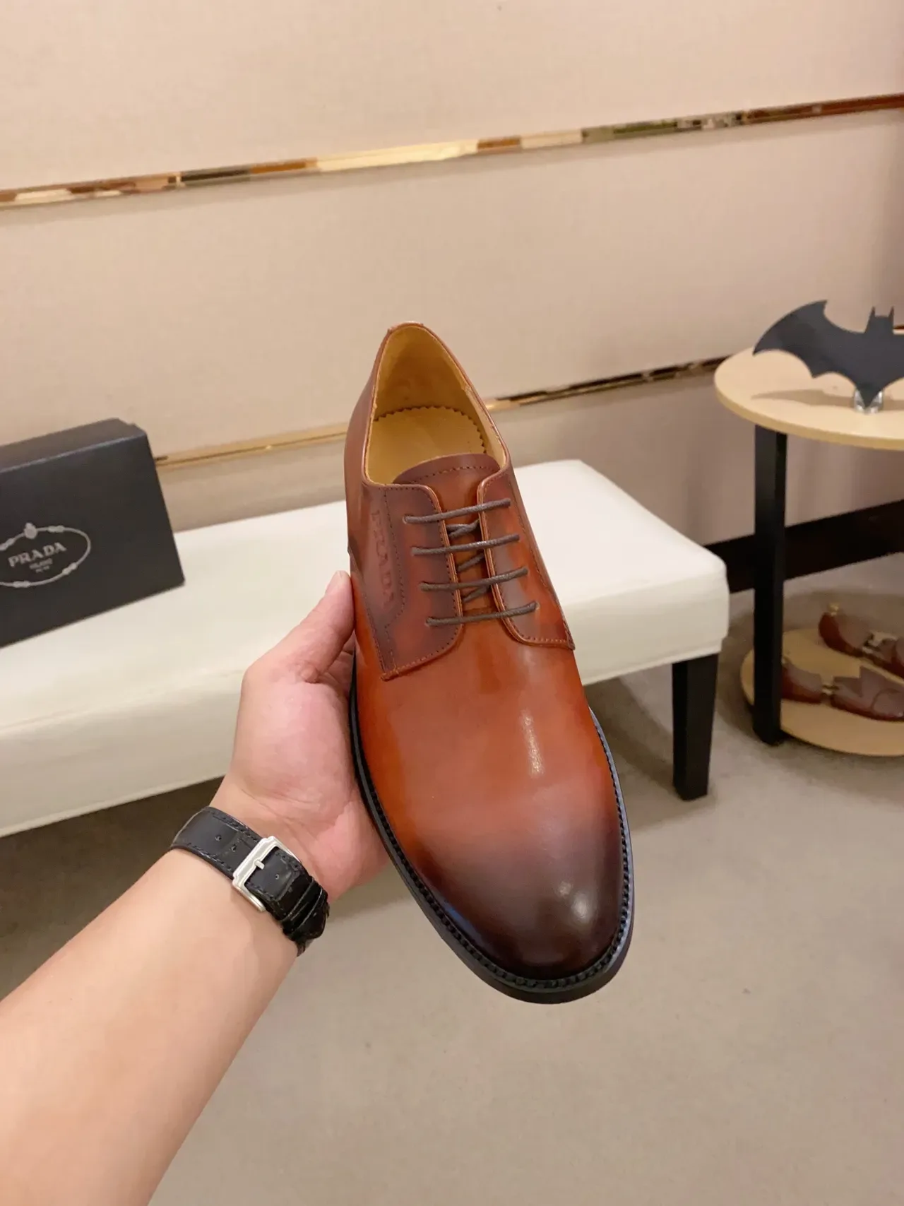 Prada Brown Black Cap-Toe Smooth Leather Oxford Shoes 5