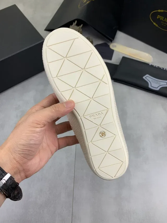 Prada Cloudbust Beige White Woven Grid Upper Flat Rubber Sole Lifestyle Sneakers 2