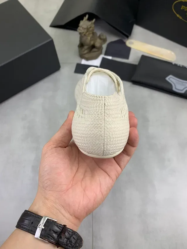 Prada Cloudbust Beige White Woven Grid Upper Flat Rubber Sole Lifestyle Sneakers 3
