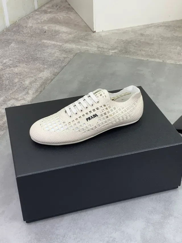 Prada Cloudbust Beige White Woven Grid Upper Flat Rubber Sole Lifestyle Sneakers 5