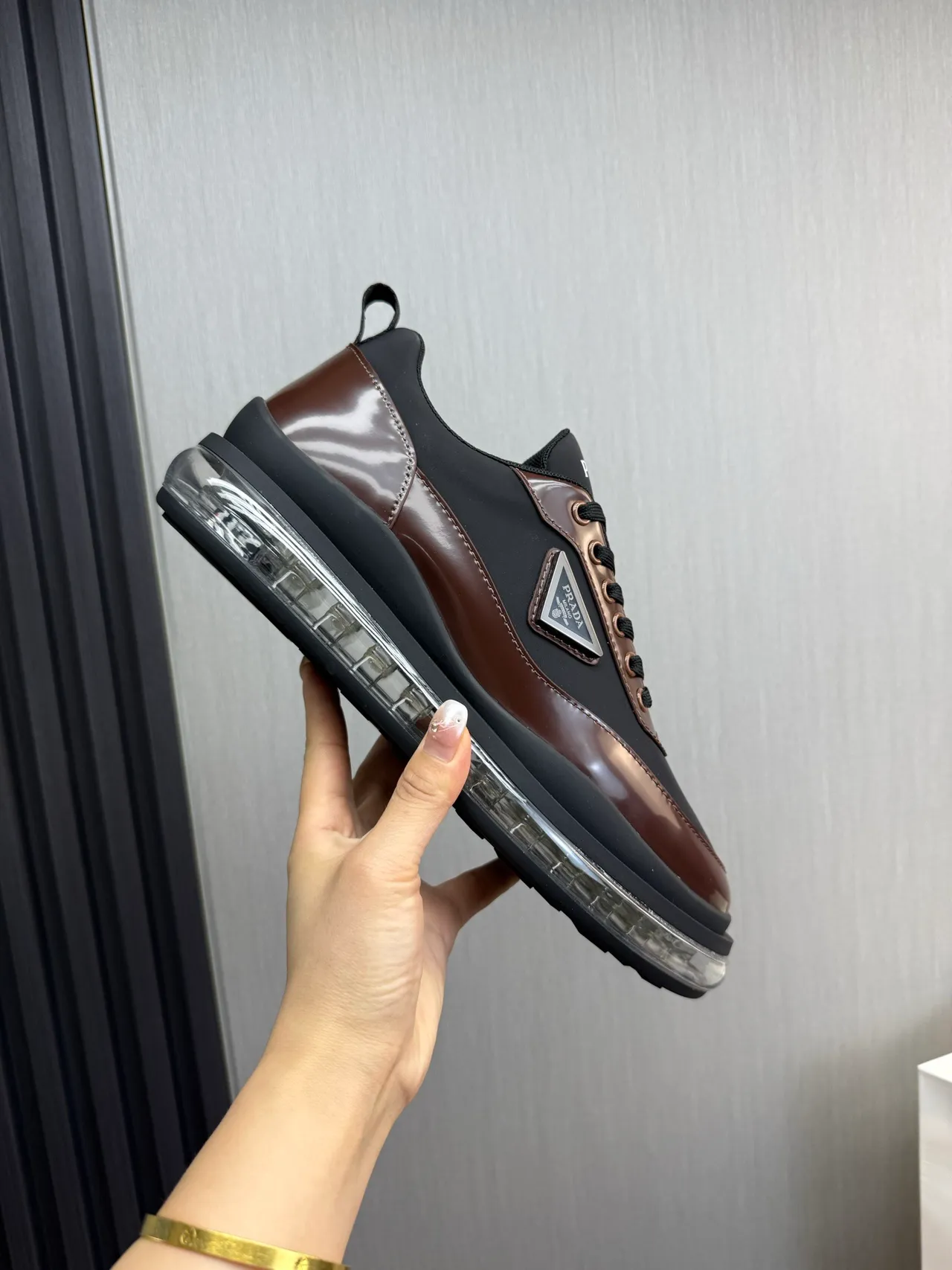 Prada Cloudbust Black and Brown Patent Leather Chunky Sneakers 4