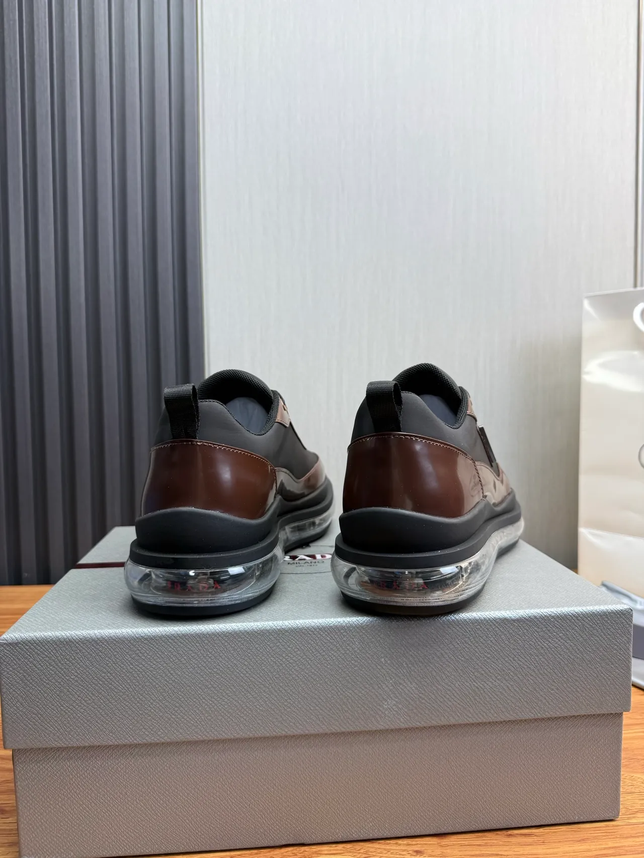 Prada Cloudbust Black and Brown Patent Leather Chunky Sneakers 6
