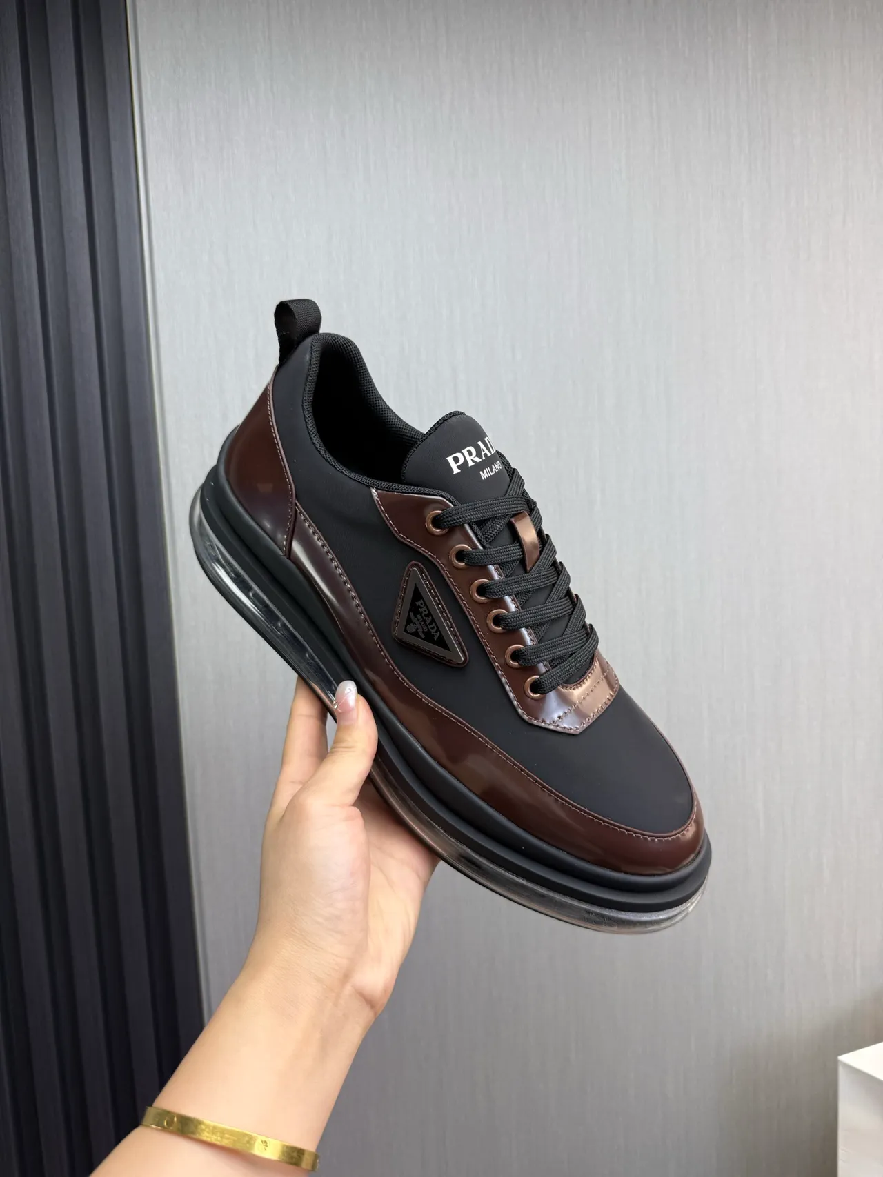 Prada Cloudbust Black and Brown Patent Leather Chunky Sneakers 7