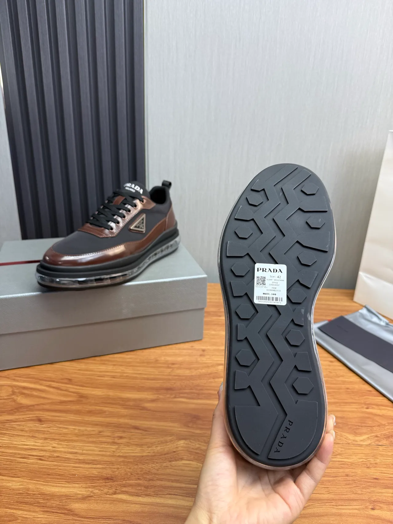 Prada Cloudbust Black and Brown Patent Leather Chunky Sneakers 10
