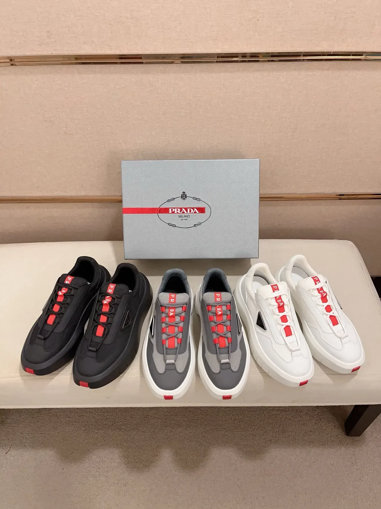 Prada Cloudbust Black and Red Chunky Sneakers 2