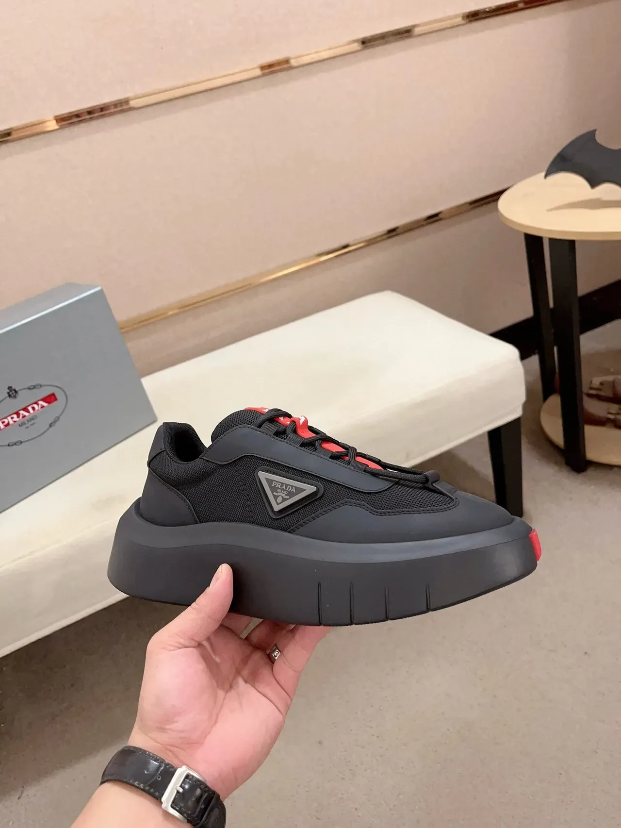 Prada Cloudbust Black and Red Chunky Sneakers 6