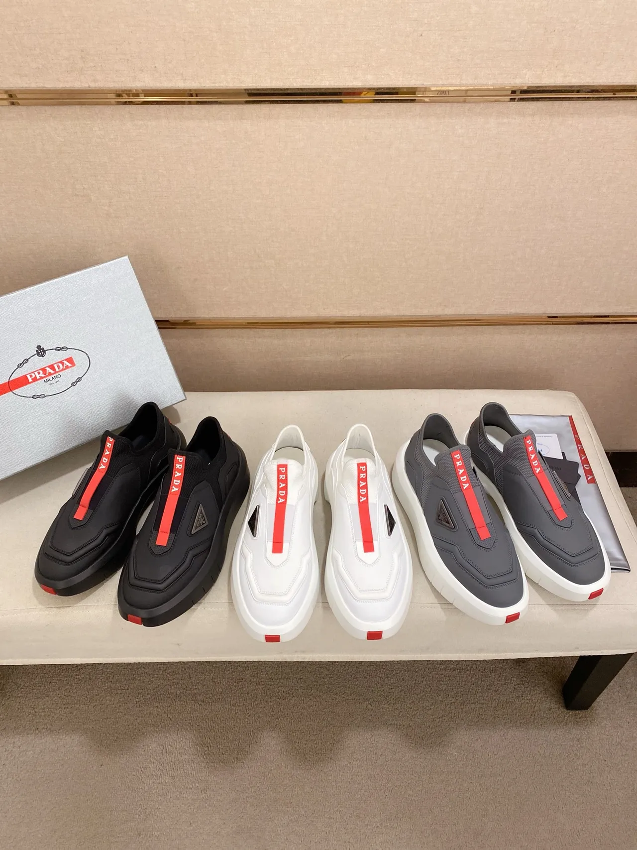 Prada Cloudbust Black and Red Slip-On Lifestyle Sneakers 2