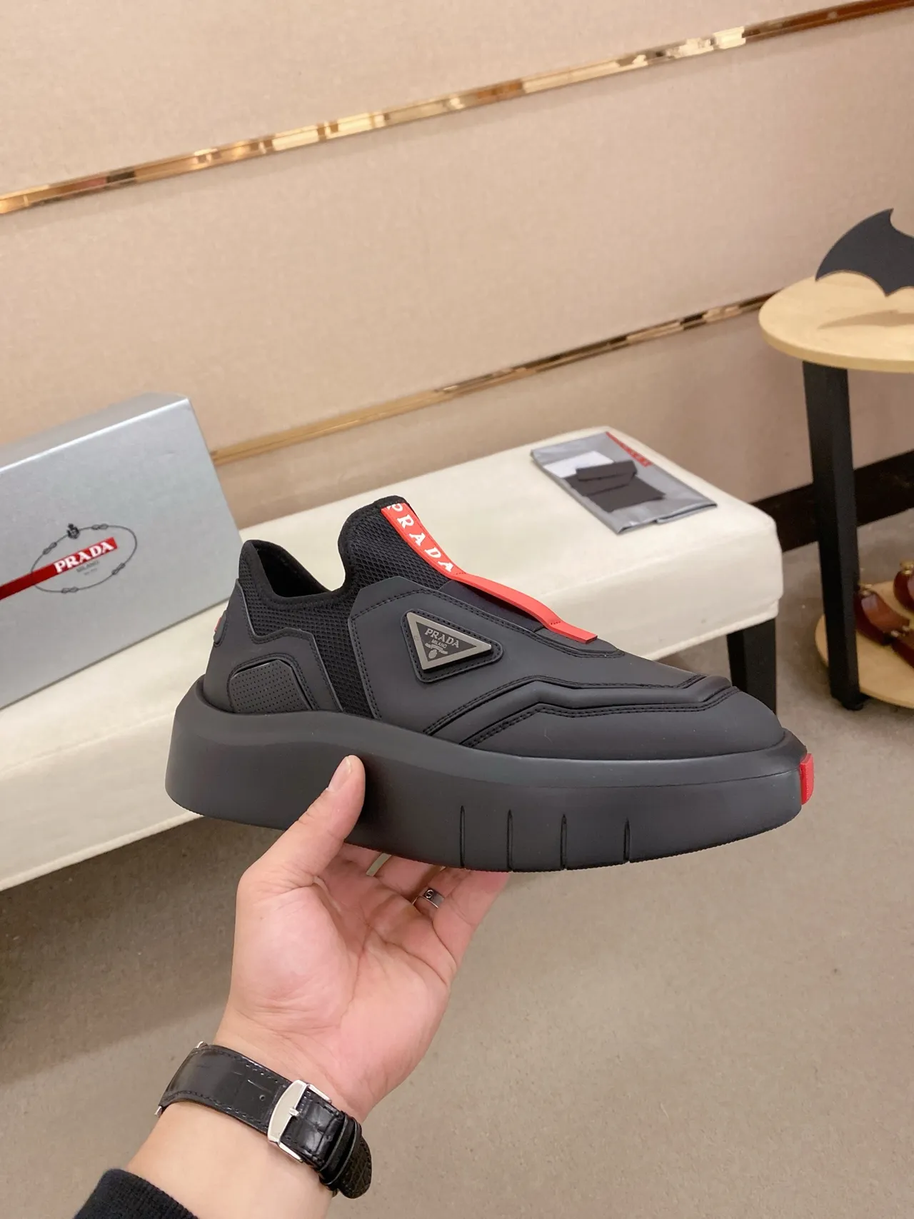Prada Cloudbust Black and Red Slip-On Lifestyle Sneakers 5